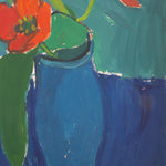 Original mid-century modern floral still life by celebrated Swedish artist Gerhard Nordström. Bold, vibrant colors and expressive brushwork make this signed oil painting a striking statement for any space.