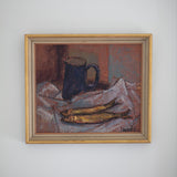 Fish on Paper With Blue Jug
